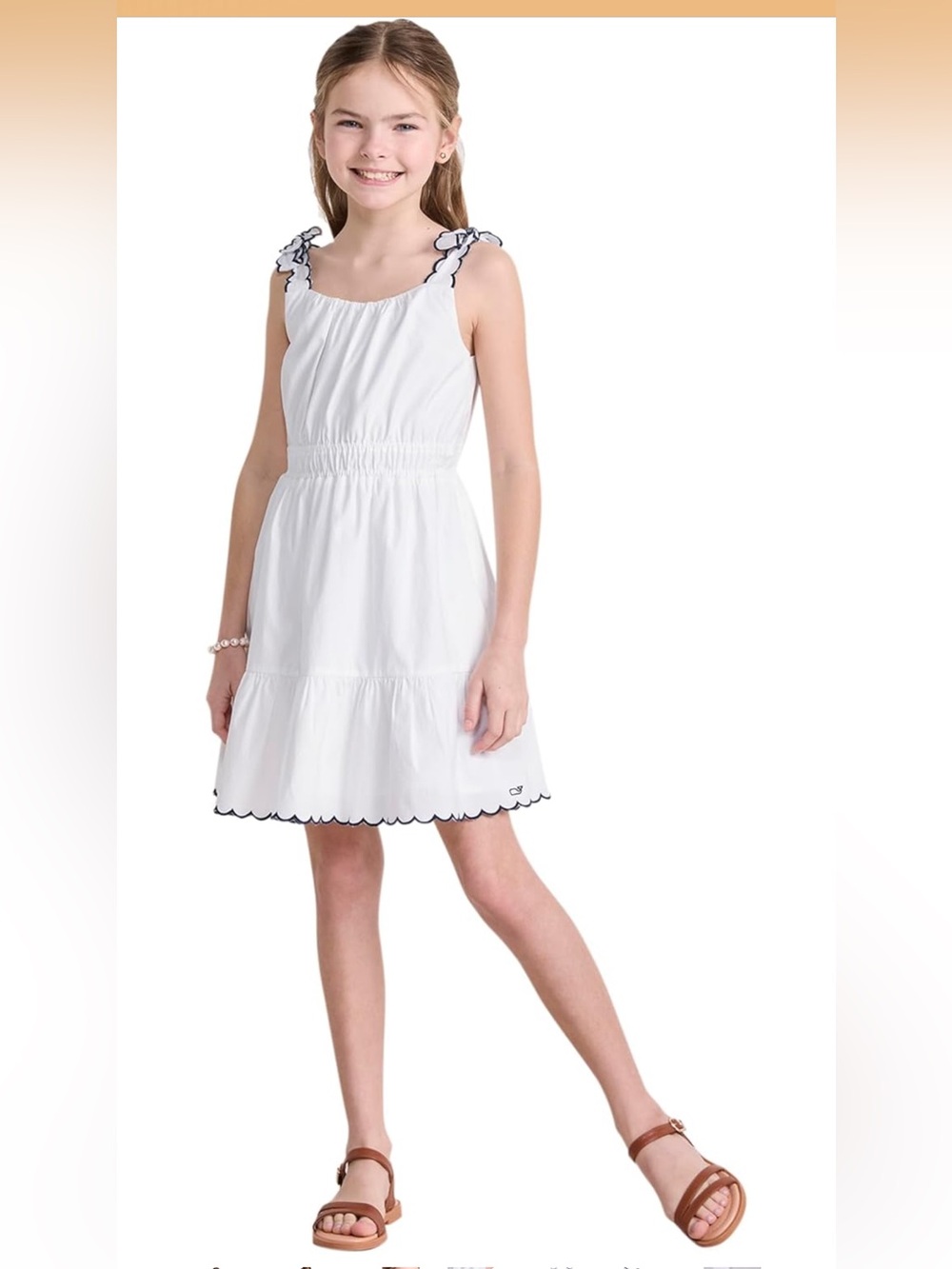 Vineyard Vines Poplin Scallop White Cotton Sundress with Navy Trim nautical